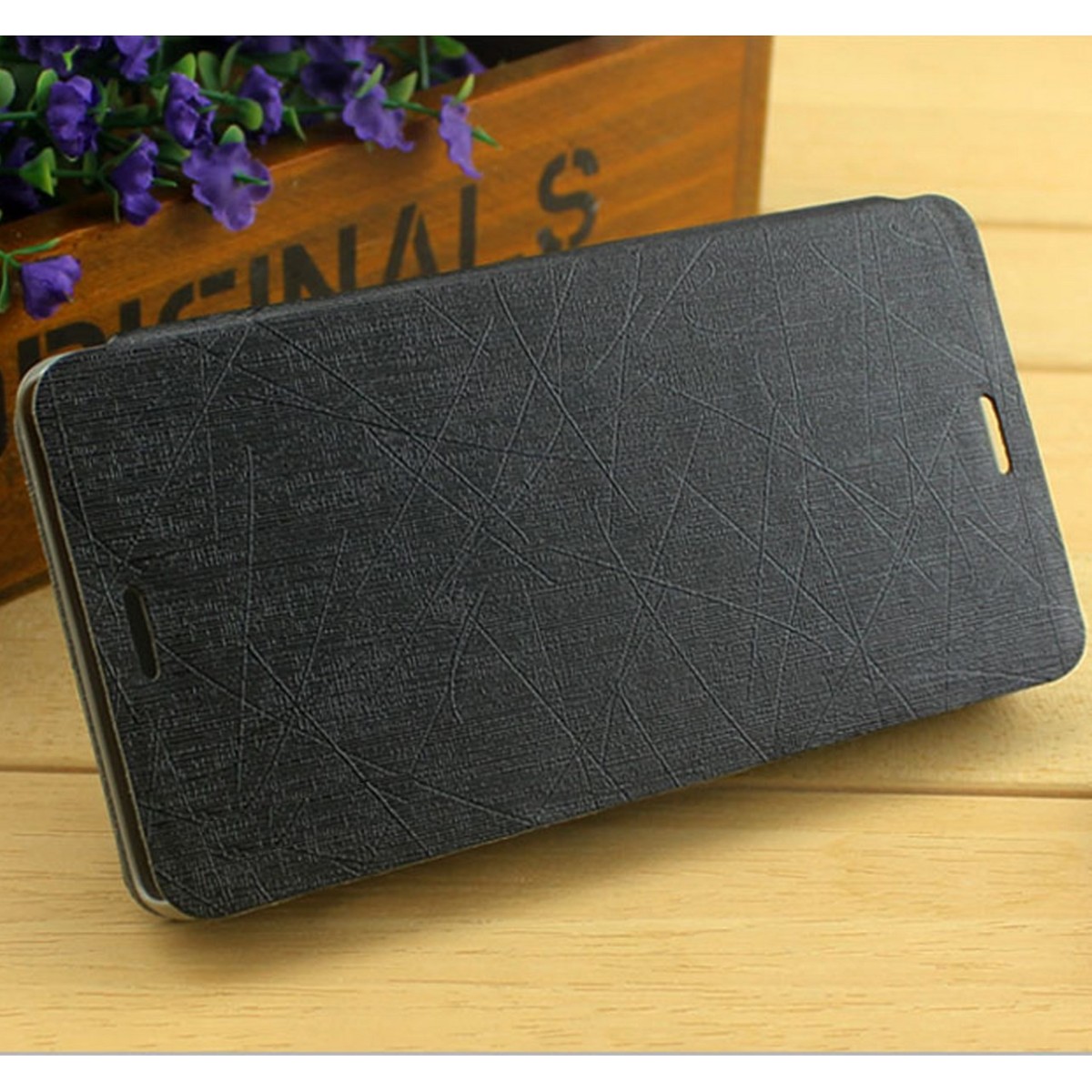 Funda Soporte Piel Texturizada Negra para Sony Xperia Z3 Compact