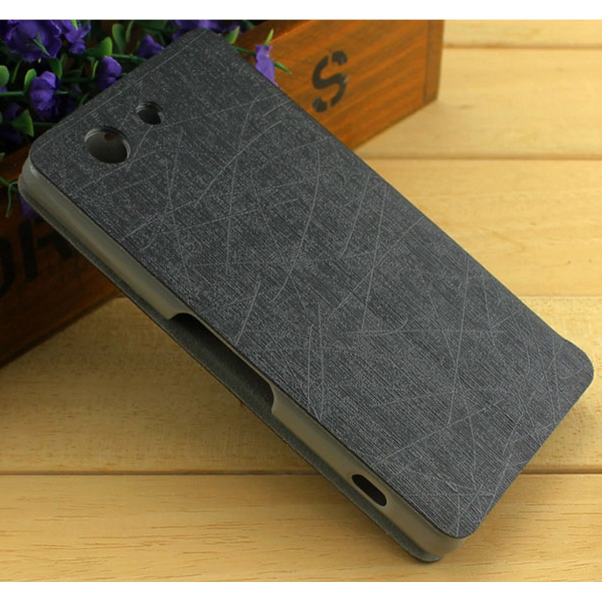 Funda Soporte Piel Texturizada Negra para Sony Xperia Z3 Compact