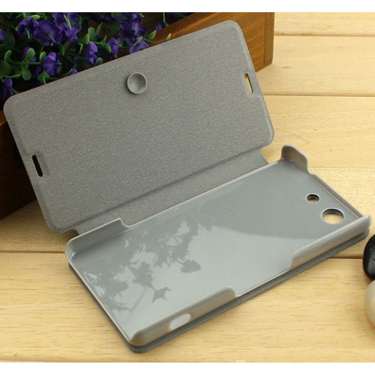 Funda Soporte Piel Texturizada Negra para Sony Xperia Z3 Compact