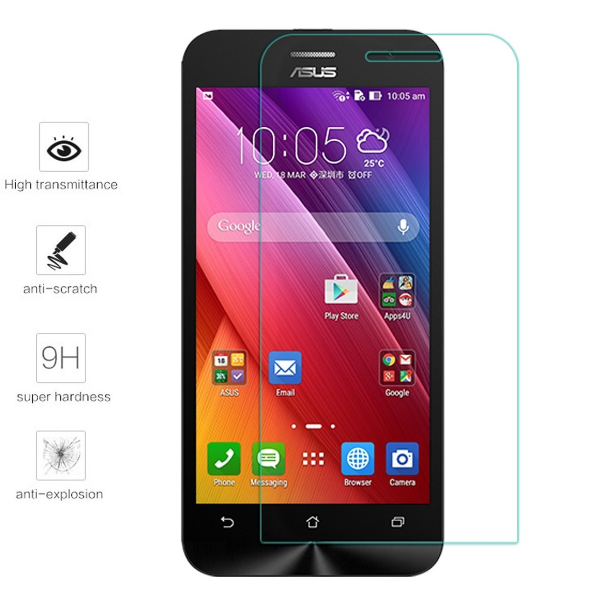 Protector Pantalla Cristal Templado para Asus Zenfone 2 5" Ze500Cl Vidrio