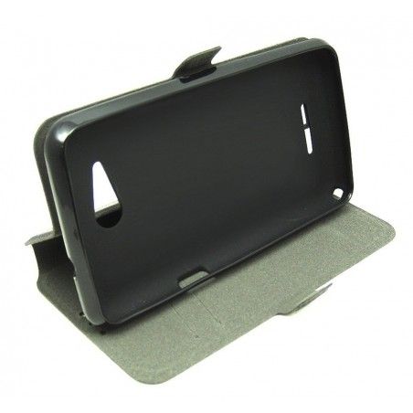 Funda Soporte Piel Negra para Sony Xperia E4G Flip Libro