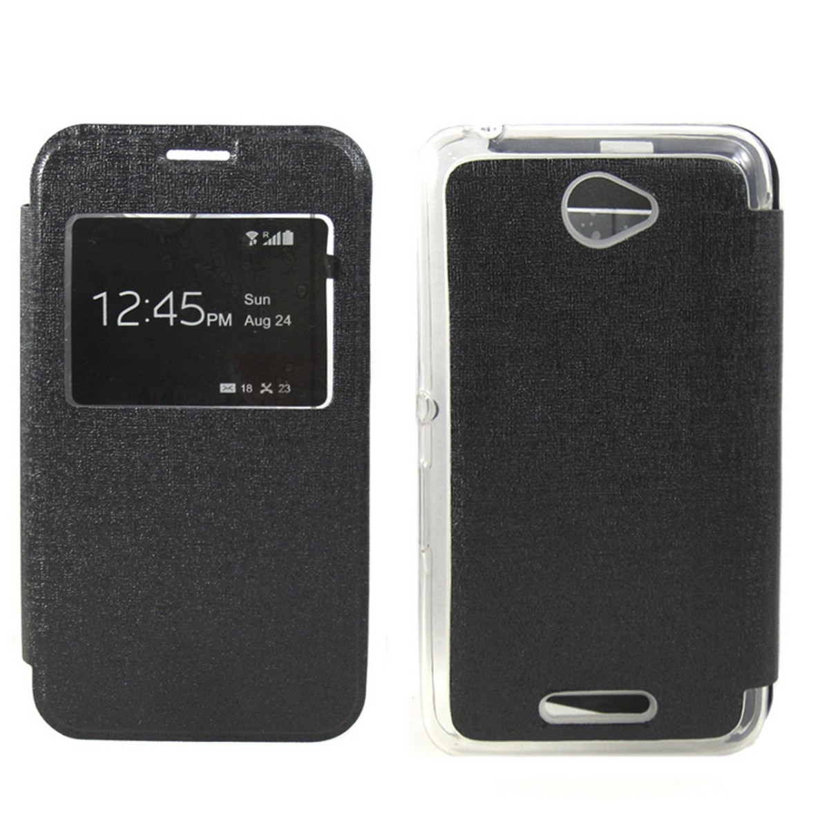 Funda Flip Con Ventana Piel para Sony Xperia E4 Color Negra