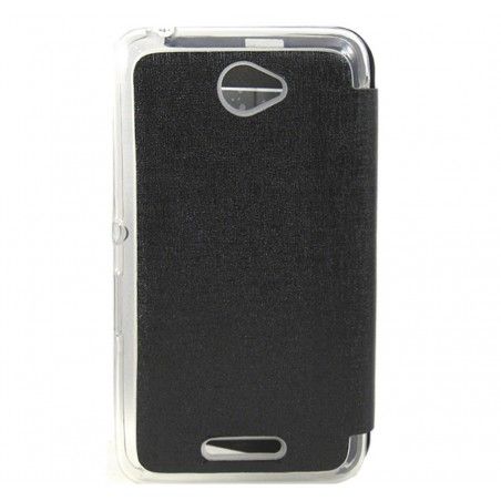 Funda Flip Con Ventana Piel para Sony Xperia E4 Color Negra