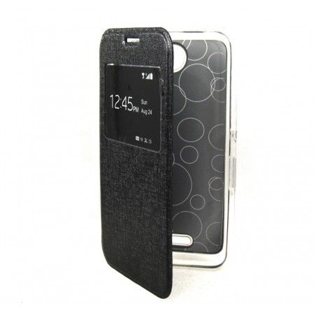 Funda Flip Con Ventana Piel para Sony Xperia E4 Color Negra