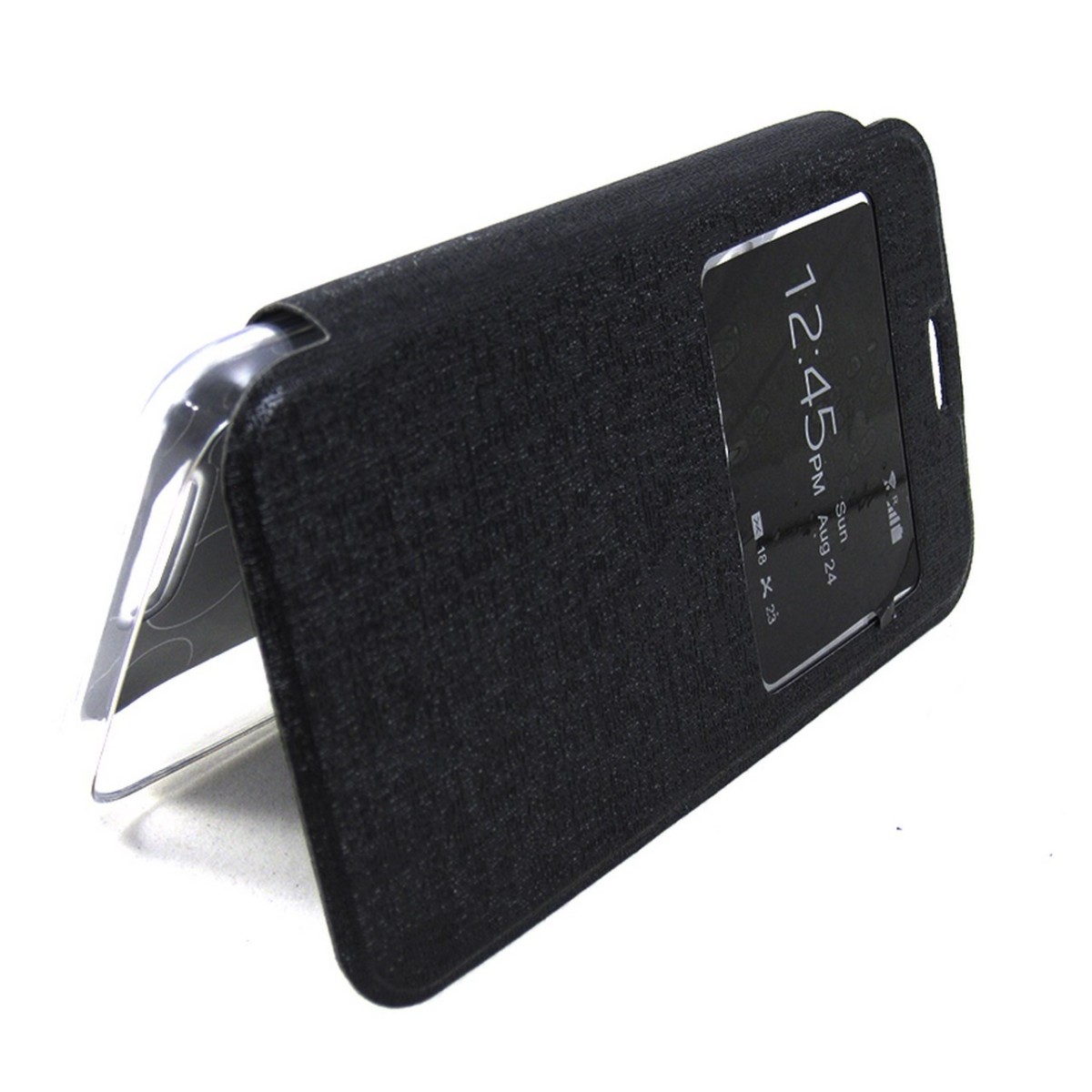 Funda Flip Con Ventana Piel para Sony Xperia E4 Color Negra
