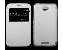 Funda Flip Con Ventana Piel para Sony Xperia E4 Color Blanca
