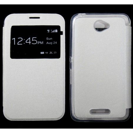 Funda Flip Con Ventana Piel para Sony Xperia E4 Color Blanca