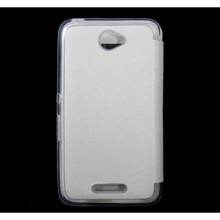Funda Flip Con Ventana Piel para Sony Xperia E4 Color Blanca