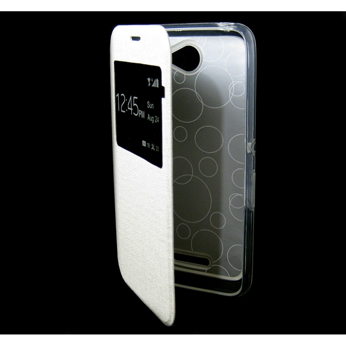 Funda Flip Con Ventana Piel para Sony Xperia E4 Color Blanca
