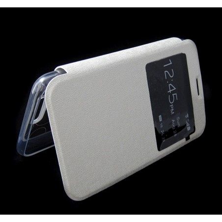Funda Flip Con Ventana Piel para Sony Xperia E4 Color Blanca