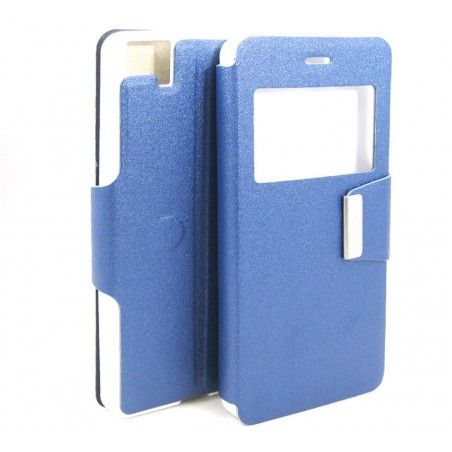 Funda Soporte Piel Azul Con Ventana para Bq Aquaris M5 Flip Libro