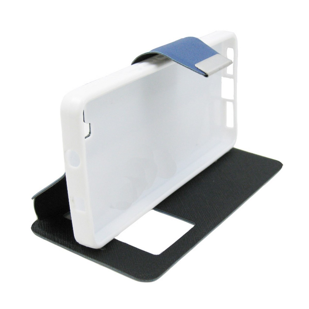 Funda Soporte Piel Azul Con Ventana para Bq Aquaris M5 Flip Libro