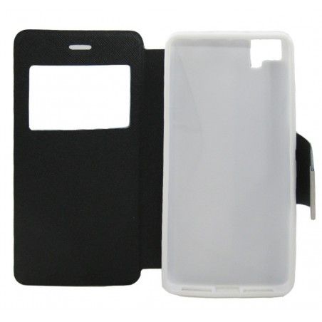 Funda Soporte Piel Azul Con Ventana para Bq Aquaris M5 Flip Libro