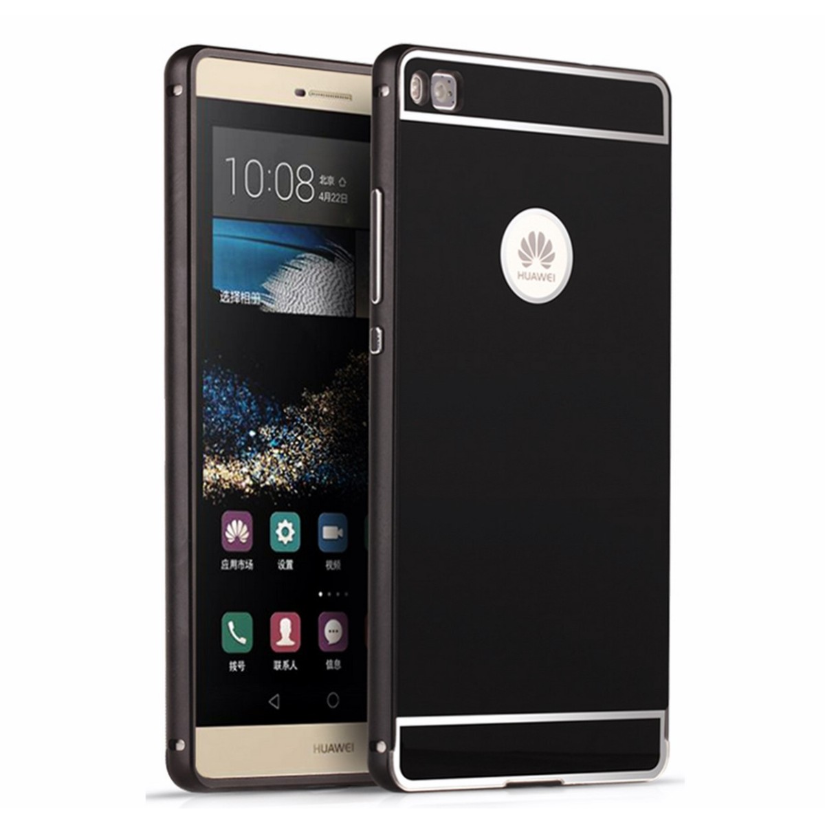 Funda Bumper Negra Aluminio + Tapa Trasera para Huawei P8