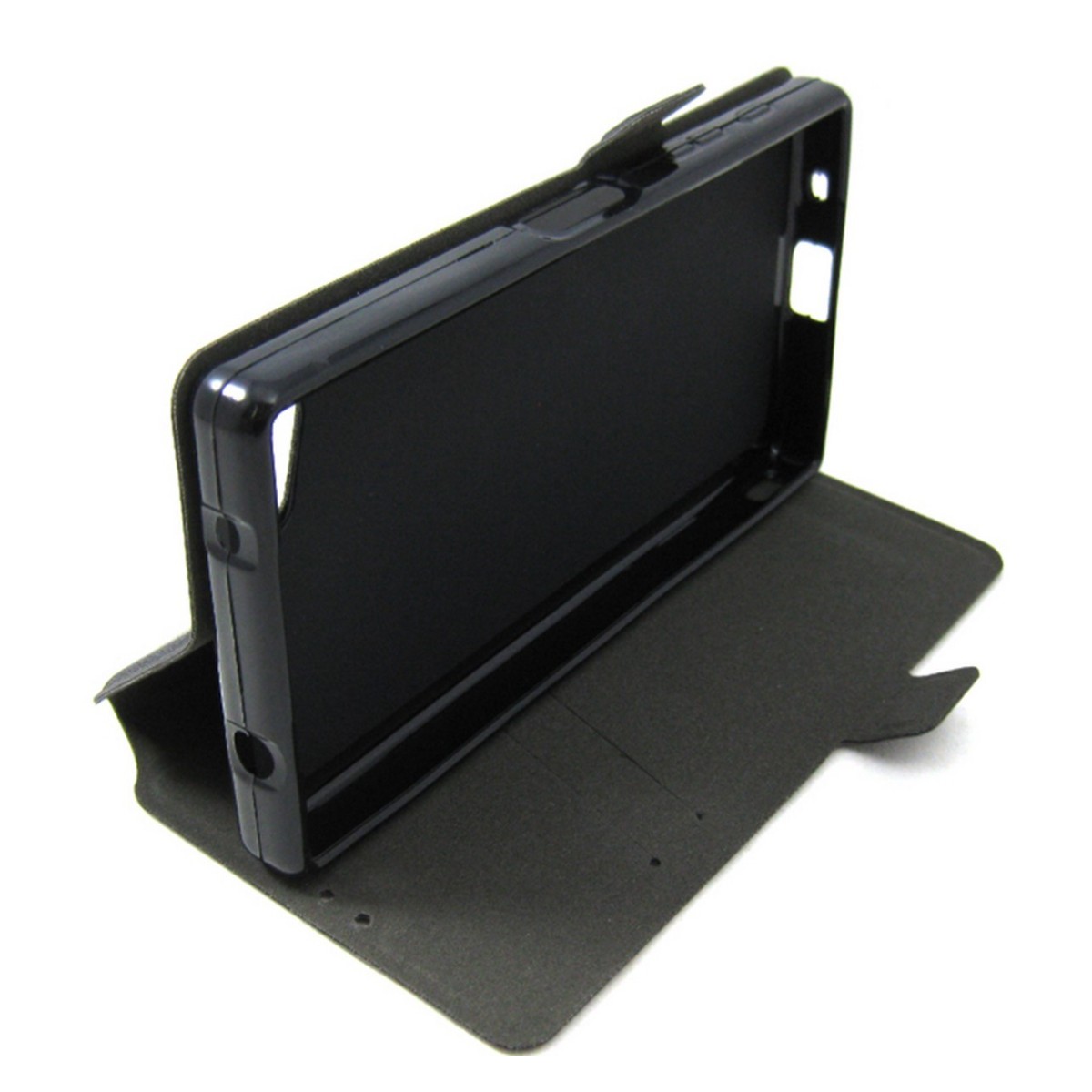 Funda Soporte Piel Negra para Sony Xperia Z5 Compact Flip Libro