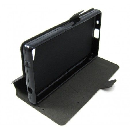 Funda Soporte Piel Negra para Sony Xperia Z5 Compact Flip Libro