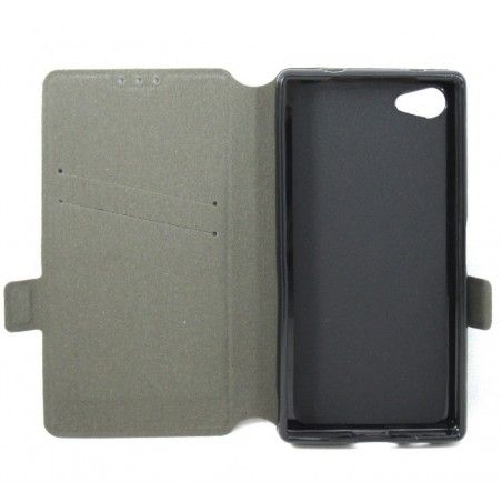 Funda Soporte Piel Negra para Sony Xperia Z5 Compact Flip Libro