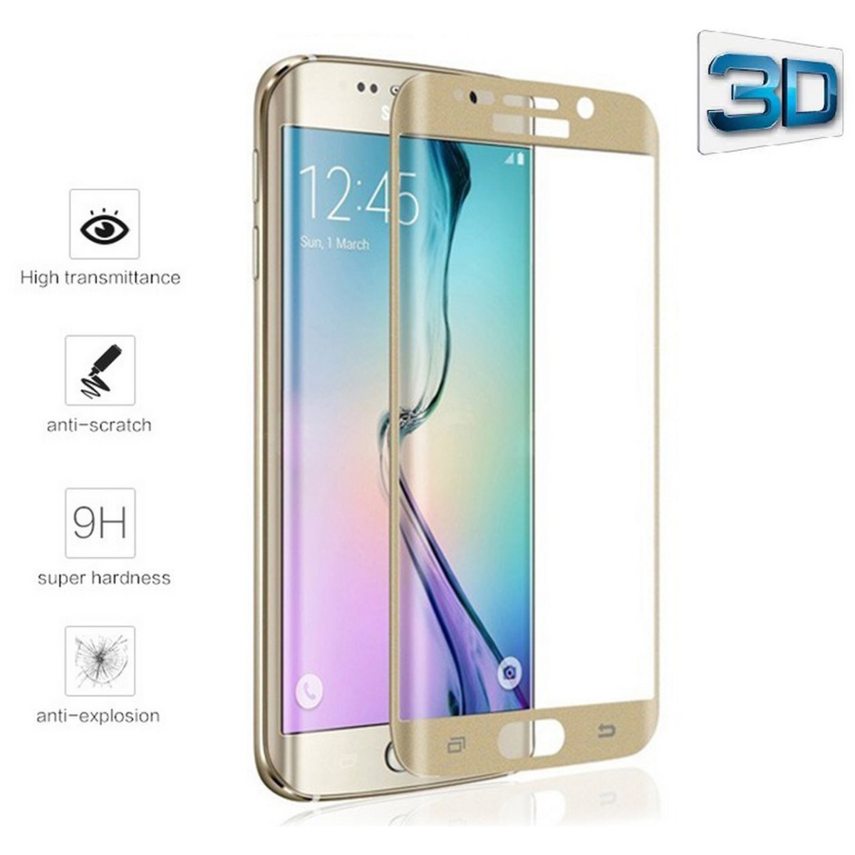 Protector Pantalla Cristal Templado Color Dorado para Samsung Galaxy S6 Edge + Plus Vidrio