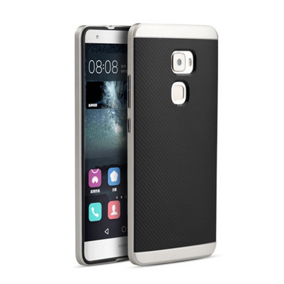 Funda Tipo Neo Hybrid (Pc+Tpu) Negra / Plata para Huawei Mate S
