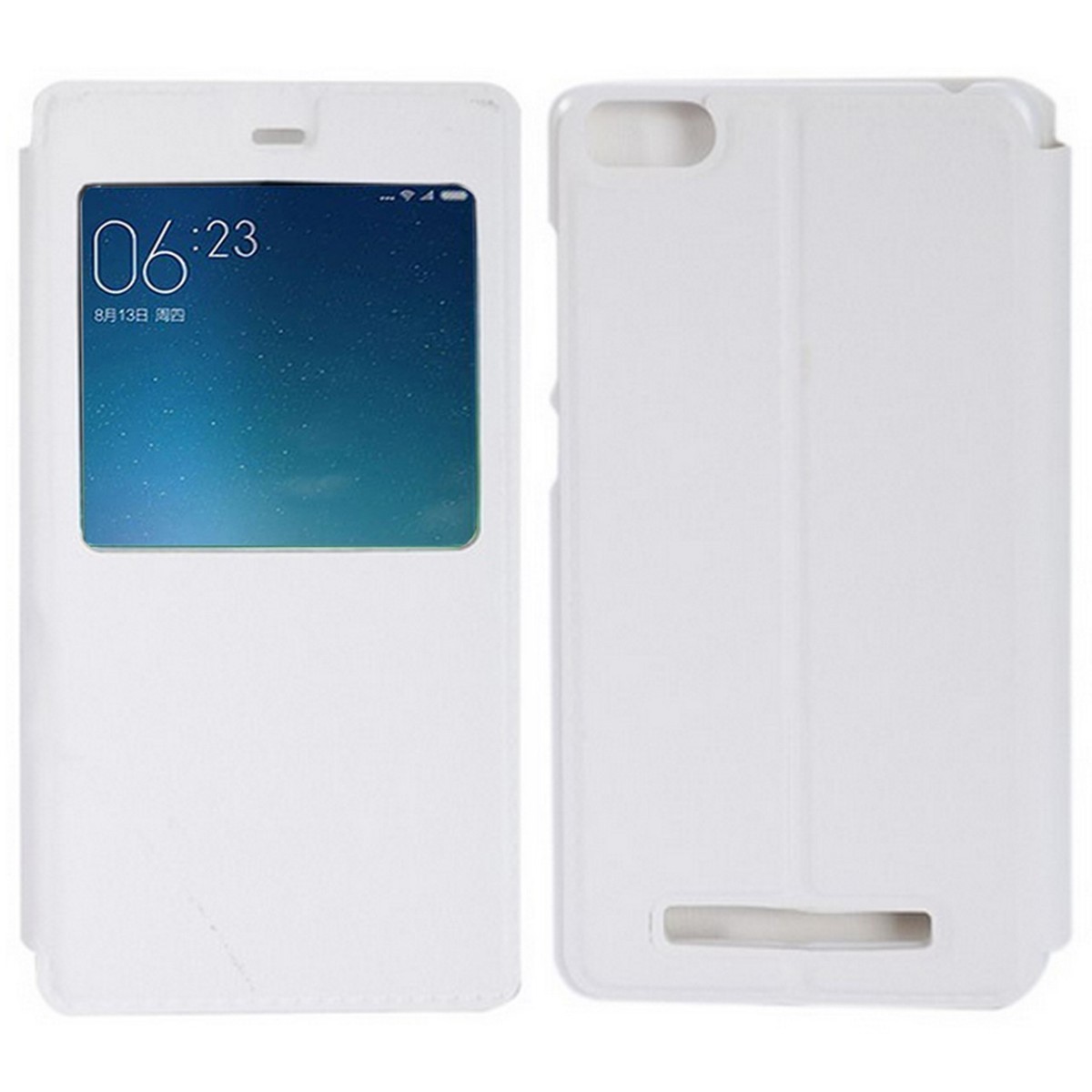 Funda Soporte Piel Blanca Con Ventana para Xiaomi Redmi 3 5" Flip Libro