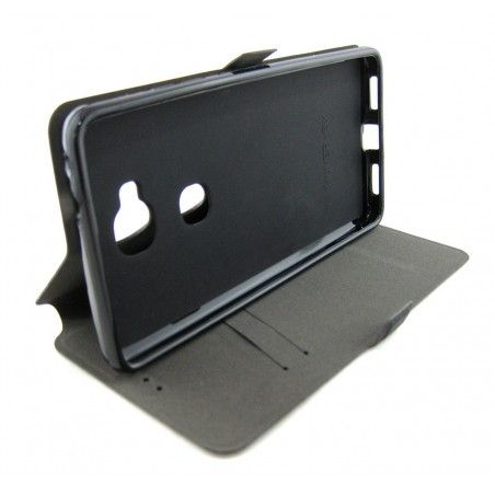 Funda Soporte Piel Negra para Huawei Honor 5X Flip Libro