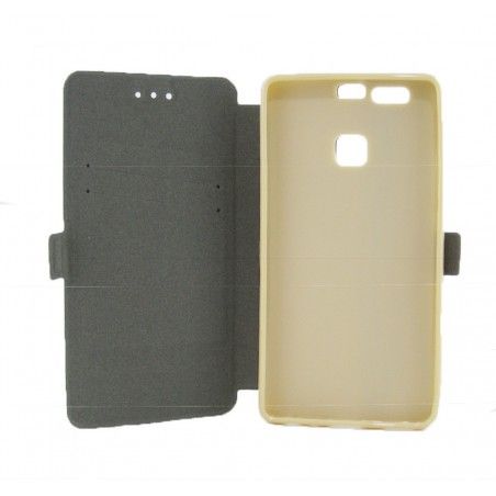 Funda Soporte Piel Dorada para Huawei P9  Flip Libro