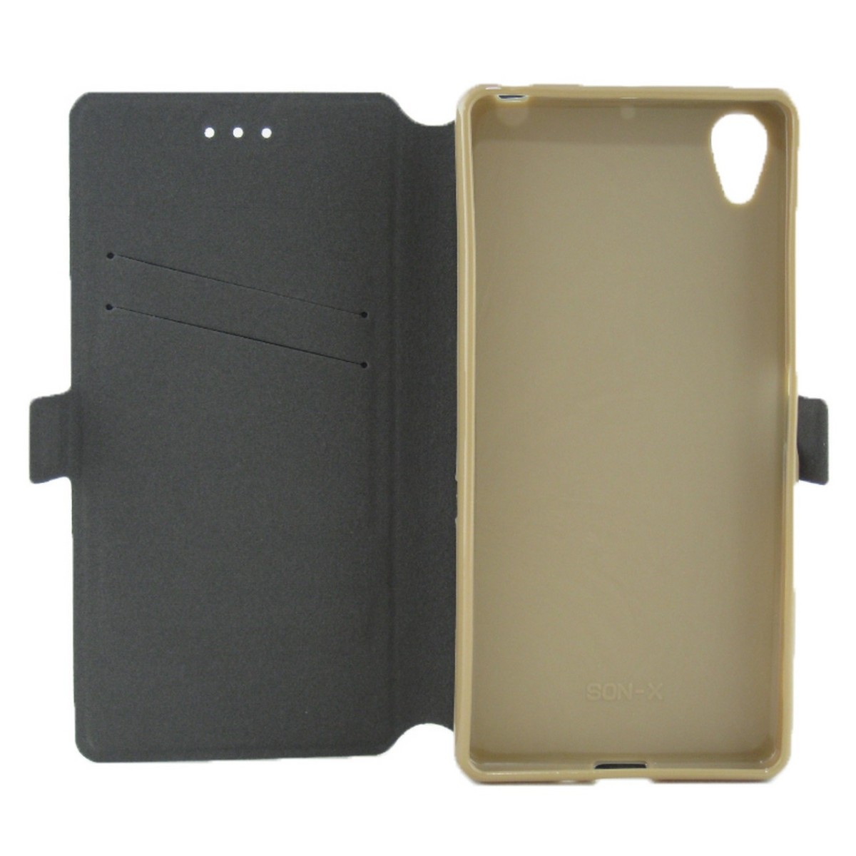 Funda Soporte Piel Dorada para Sony Xperia X  Flip Libro