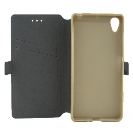 Funda Soporte Piel Dorada para Sony Xperia X  Flip Libro
