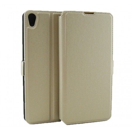 Funda Soporte Piel Dorada para Sony Xperia Xa  Flip Libro