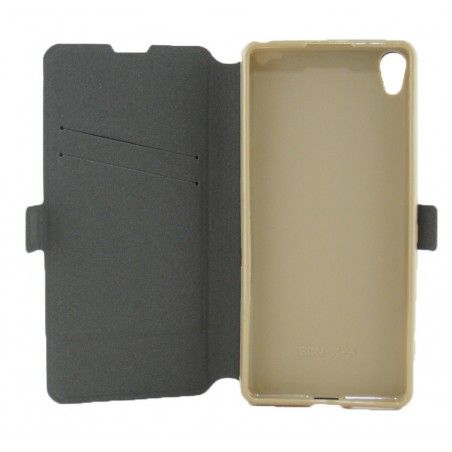 Funda Soporte Piel Dorada para Sony Xperia Xa  Flip Libro