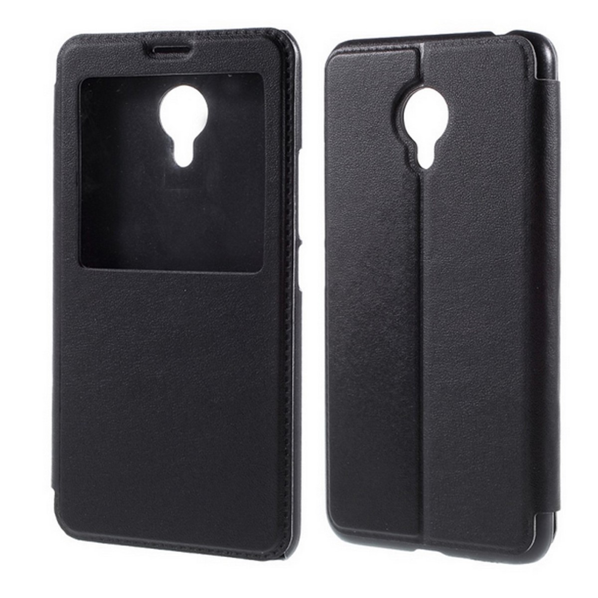 Funda Soporte Piel Negra Con Ventana para Meizu M3 Mini / M3S 5" Flip Libro