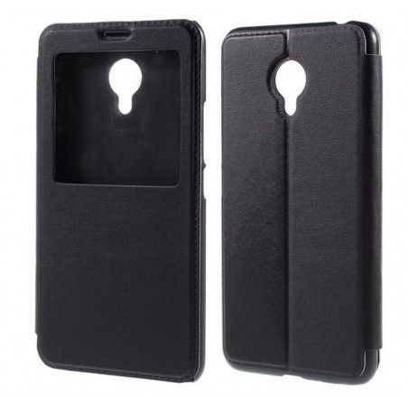 Funda Soporte Piel Negra Con Ventana para Meizu M3 Mini / M3S 5" Flip Libro