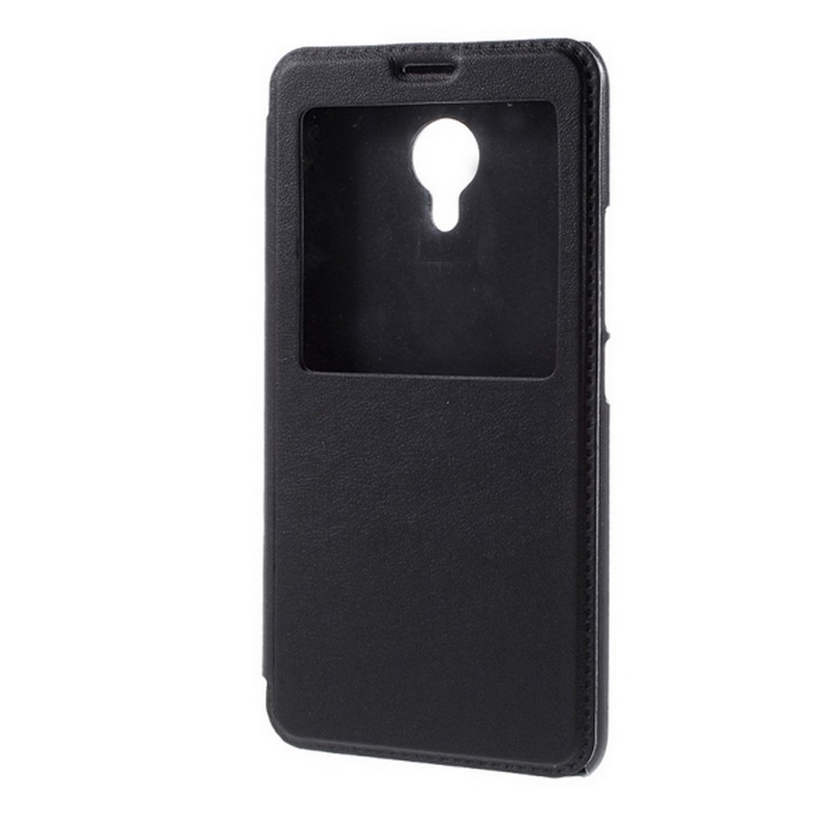 Funda Soporte Piel Negra Con Ventana para Meizu M3 Mini / M3S 5" Flip Libro