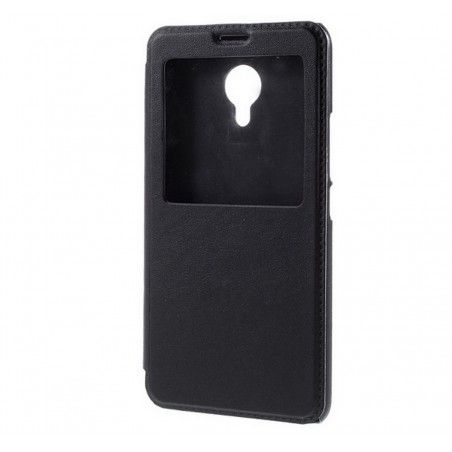 Funda Soporte Piel Negra Con Ventana para Meizu M3 Mini / M3S 5" Flip Libro