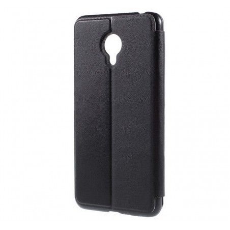 Funda Soporte Piel Negra Con Ventana para Meizu M3 Mini / M3S 5" Flip Libro