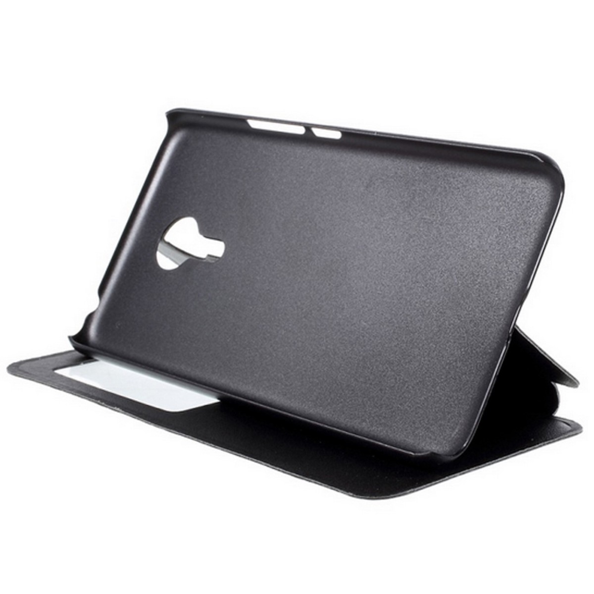 Funda Soporte Piel Negra Con Ventana para Meizu M3 Mini / M3S 5" Flip Libro