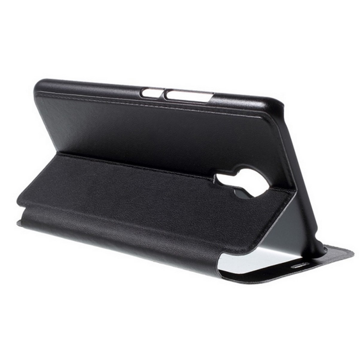Funda Soporte Piel Negra Con Ventana para Meizu M3 Mini / M3S 5" Flip Libro