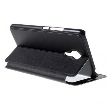 Funda Soporte Piel Negra Con Ventana para Meizu M3 Mini / M3S 5" Flip Libro