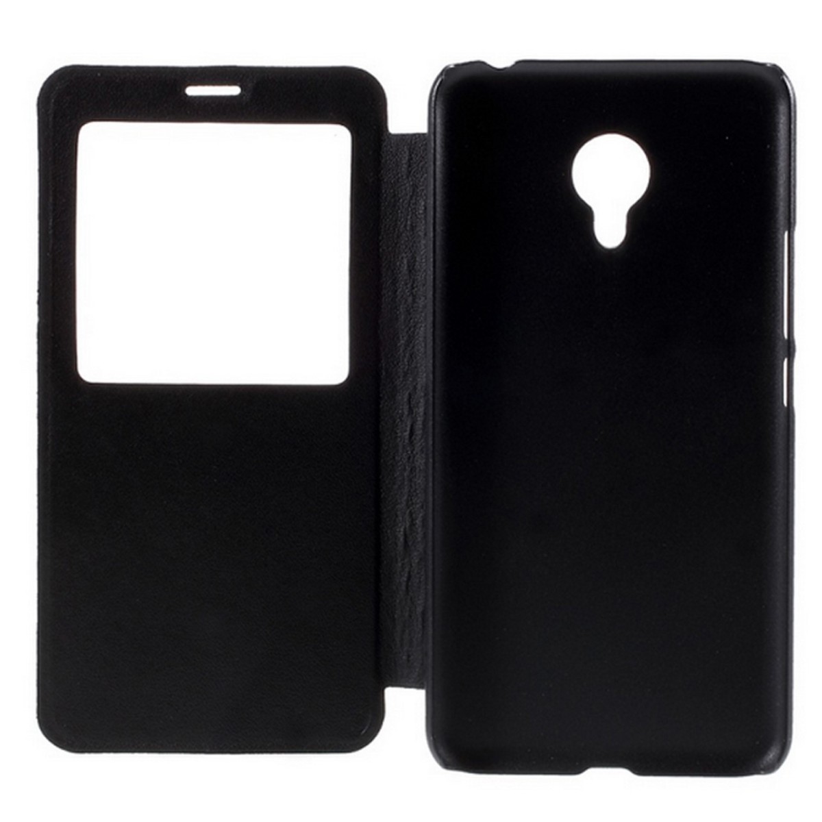 Funda Soporte Piel Negra Con Ventana para Meizu M3 Mini / M3S 5" Flip Libro