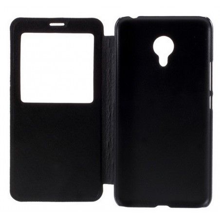 Funda Soporte Piel Negra Con Ventana para Meizu M3 Mini / M3S 5" Flip Libro