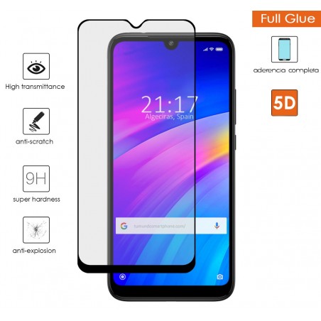 Protector Cristal Templado Completo Full Glue Negro para Xiaomi Redmi 7 Vidrio