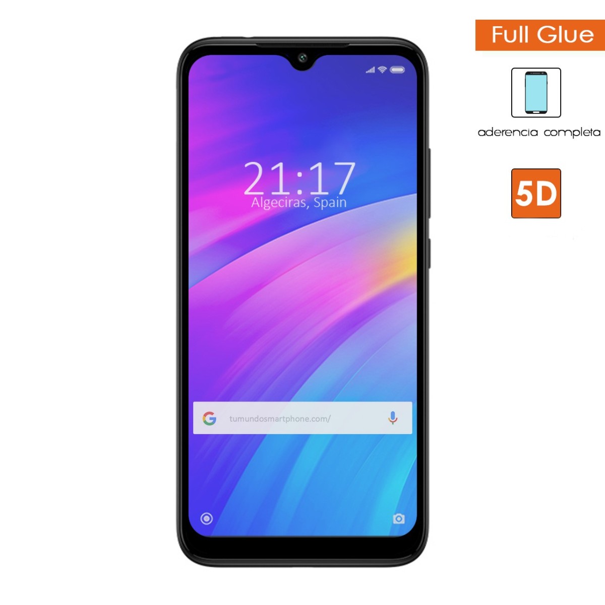 Protector Cristal Templado Completo Full Glue Negro para Xiaomi Redmi 7 Vidrio