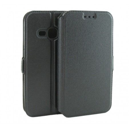 Funda Soporte Piel Negra para Samsung Galaxy J1 (2016)  Flip Libro