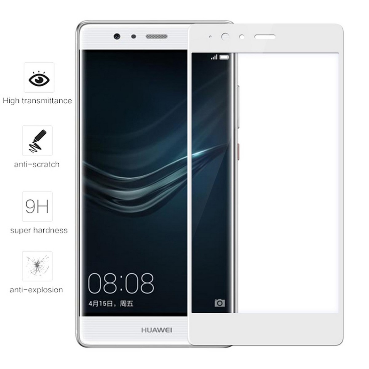Protector Cristal Templado Frontal Completo Blanco para Huawei P9 Plus Vidrio