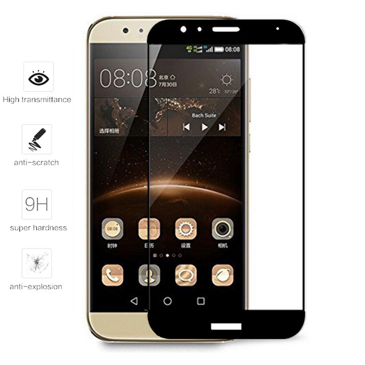 Protector Cristal Templado Frontal Completo Negro para Huawei G8 / Gx8 Vidrio