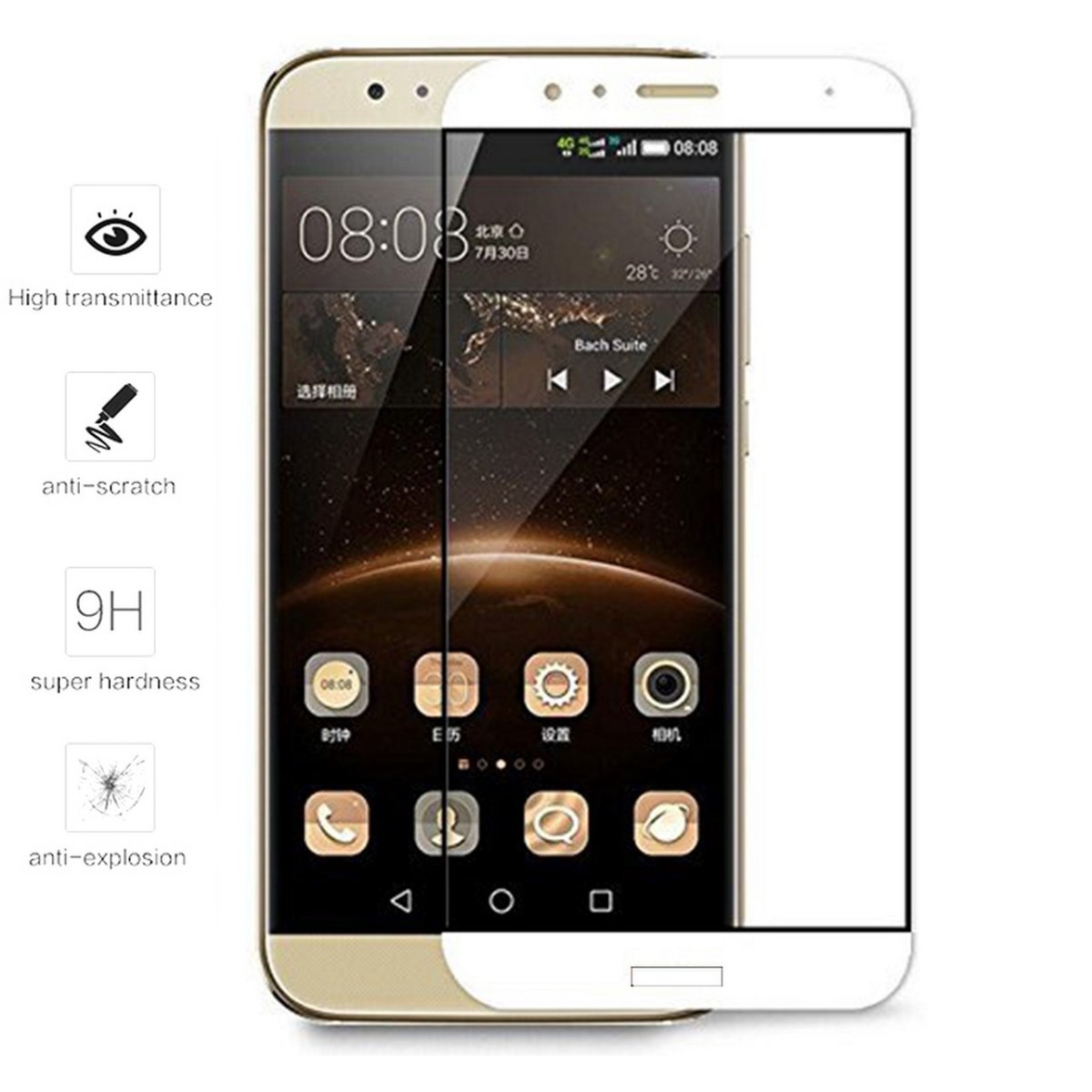 Protector Cristal Templado Frontal Completo Blanco para Huawei G8 / Gx8 Vidrio