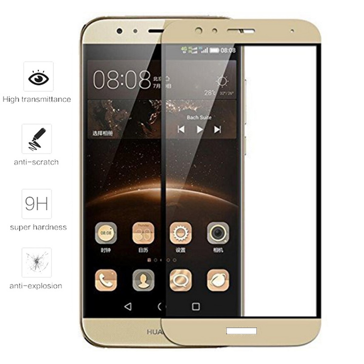 Protector Cristal Templado Frontal Completo Dorado para Huawei G8 /Gx8 Vidrio