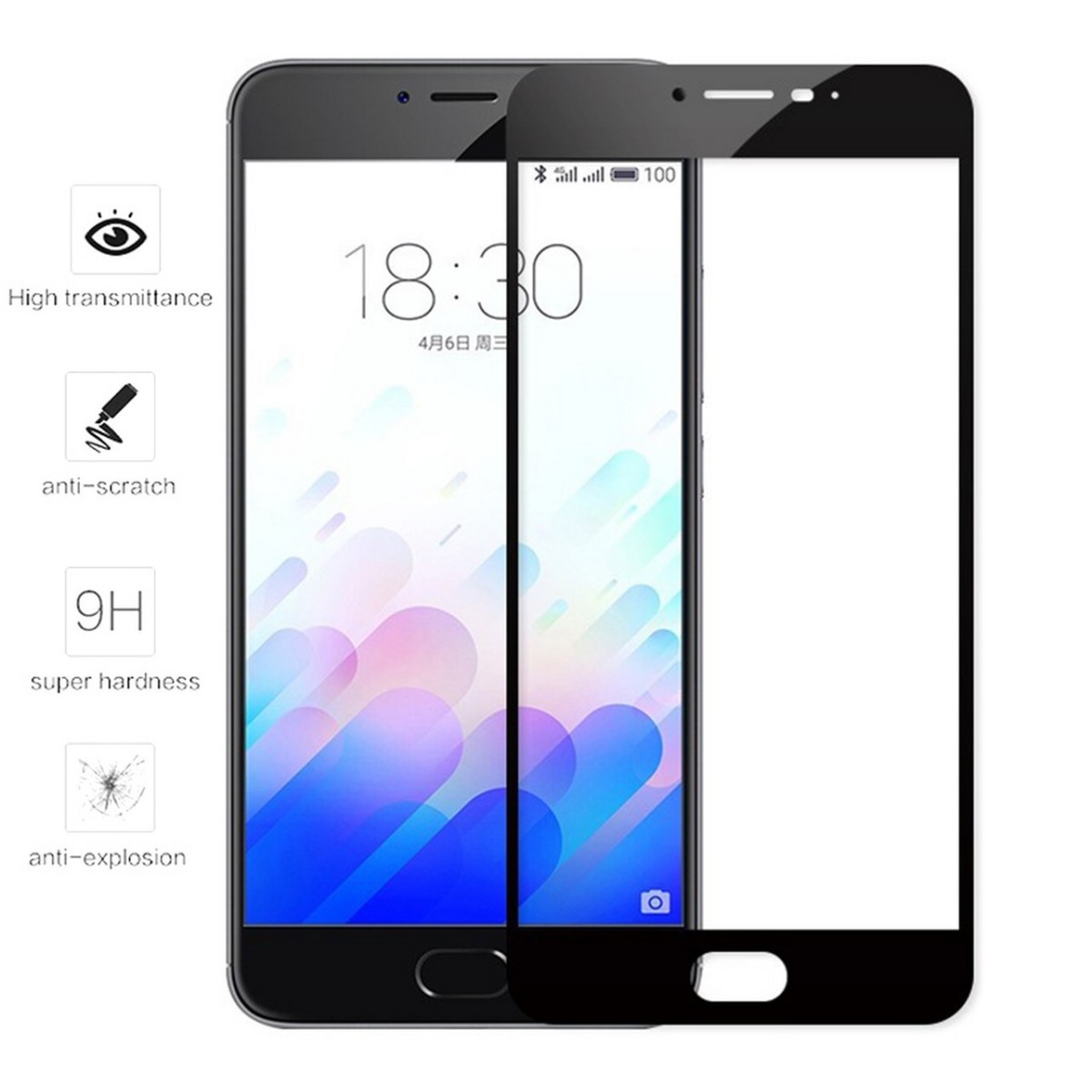 Protector Cristal Templado Frontal Completo Negro para Meizu M3 Mini / M3S 5" Vidrio