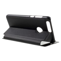 Funda Soporte Piel Negra Con Ventana para Huawei Honor 8 Flip Libro 2