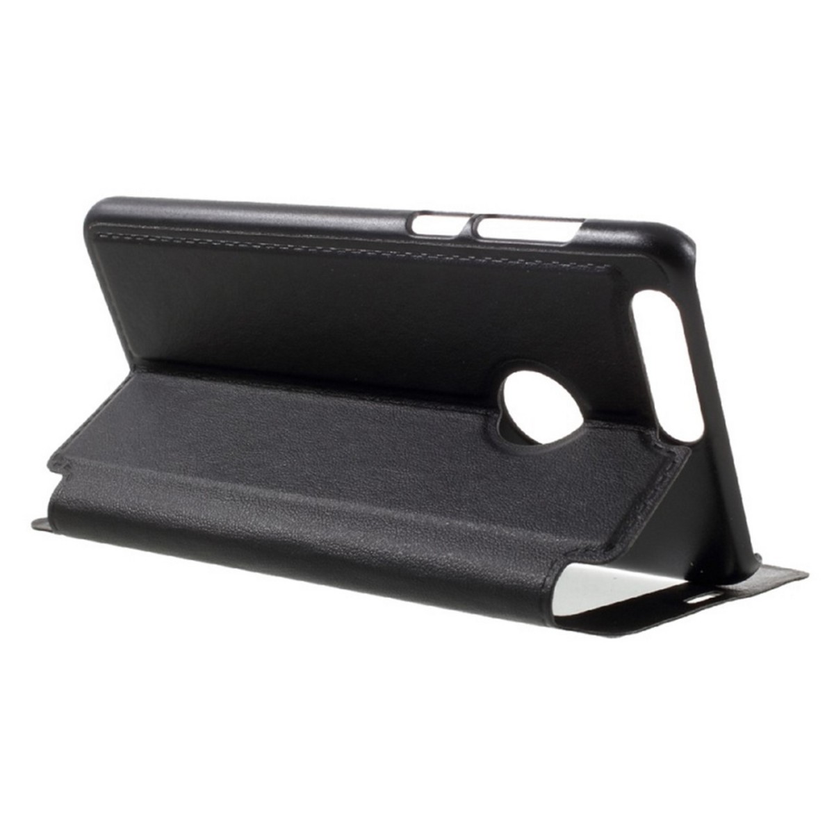 Funda Soporte Piel Negra Con Ventana para Huawei Honor 8 Flip Libro
